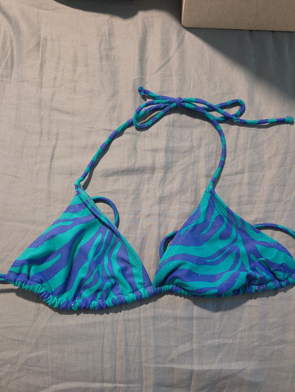 OP Blue & Teal Zebra-Print Triangle Bikini Top